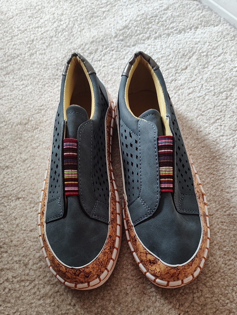 Source Unknown Gray Slip-On Flats with Cork-Accent Soles